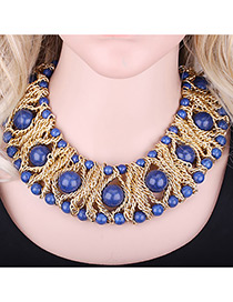 Exaggerate Blue Round Shape Decorated Simple Short Chain Necklace