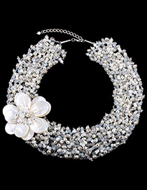 Exaggerate White Flower Shape Decorated Simple Short Chain Wide Necklace