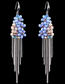 Bohemia Blue Flower Shape Decorated Simple Tassel Earrings