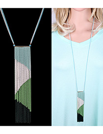 Fashion Green Color-matching Decorated Simple Long Chain Sweather Necklace