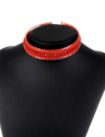 Trendy Red Beads Decorated Simple Design Pure Color Choker