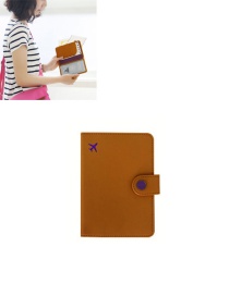 Fashion Brown Airplane Shape Pattern Decorated Pure Color Passport Wallet