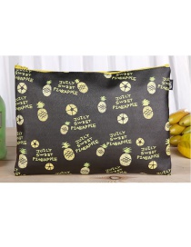 Fashion Black Pineapple Pattern Decorated Square Shape Stationery Bag