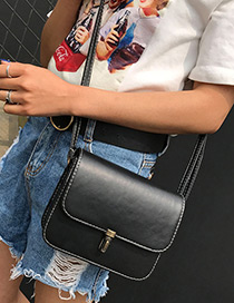 Trendy Black Buckle Decorated Pure Color Simple Shoulder Bag
