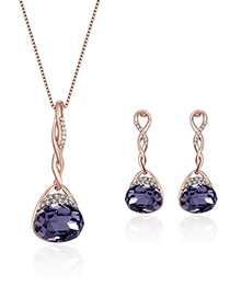 Fashion Rose Gold+purple Square Shape Diamond Decorated Color Matching Jewelry Sets