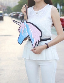 Fashion Blue Unicorn Shape Decorated Simple Color Matching Handbag