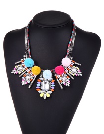 Exaggerate Multi-color Oval Shape &fuzzy Ball Decorated Simple Short Chain Necklace