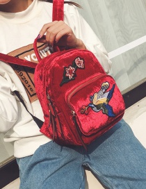 Trendy Red Embroidery Flower&bird Decorated Pure Color Backpack