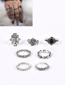 Fashion Silver Color Flower Pattern Decorated Pure Color Simple Ring(7pcs)