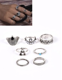 Fashion Silver Color Diamond Decorated Irregular Shape Ring (8pcs)