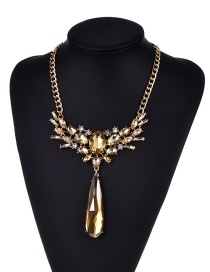 Fashion Champagne Diamond Decorated Water Drop Shape Pure Color Necklace