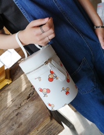 Fashion White Fruit Pattern Decorated Bucket Shape Shoulder Bag