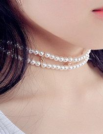 Elegant White Pearls&diamond Decorated Double Layer Necklace