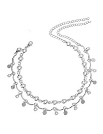 Fashion Silver Color Paillette&diamond Decorated Double Layer Choker