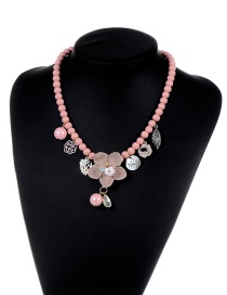 Fashion Pink Flower&beads Decorated Color Matching Simple Necklace