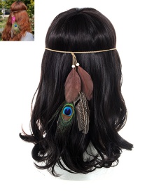 Fashion Brown Feather Decorated Color Matching Simple Headband
