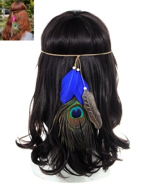 Fashion Sapphire Blue Feather Decorated Color Matching Simple Headband