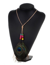 Fashion Khaki Feather&beads Decorated Color Matching Simple Necklace