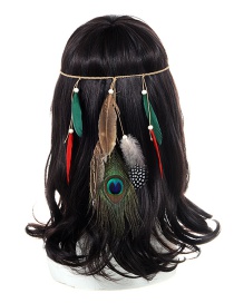 Fashion Multi-color Feather Decorated Color Matching Simple Headband