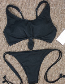 Sexy Black Bandage Decorated Pure Color Simple Split Swimwear