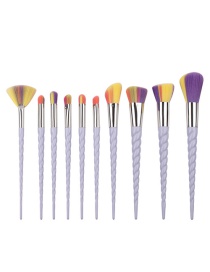 Fashion Multi-color Unicorn Shape Decorated Color Matching Cosmetic Brush (10 Pcs)