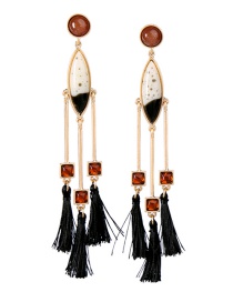 Trendy Gold Color+black Diamond Decorated Tassel Design Color Matching Earrings
