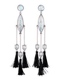 Trendy Silver Color+black Diamond Decorated Tassel Design Color Matching Earrings