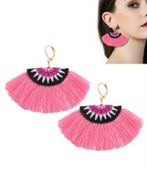 Bohemia Pink Fan Shape Decorated Simple Tassels Short Earrings