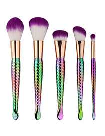 Lovely Multi-color Mermaid Design Color-matching Decorated Cosmetic Brush (5pcs)
