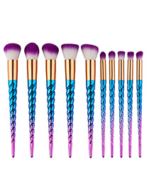 Fashion Blue+purple Unicorn Design Pure Color Decorated Simple Cosmetic Brush (10pcs)