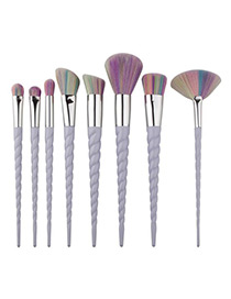 Fashion Light Purple Unicorn Design Pure Color Decorated Simple Cosmetic Brush (8pcs)