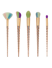 Fashion Gold Color Unicorn Design Pure Color Decorated Simple Cosmetic Brush (5pcs)