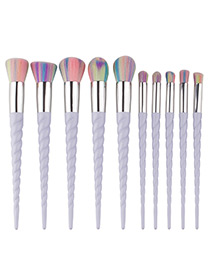 Fashion Light Purple Unicorn Design Pure Color Decorated Simple Cosmetic Brush (10pcs)
