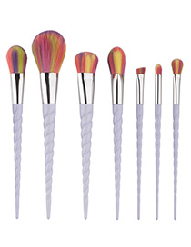 Fashion Light Purple Unicorn Design Pure Color Decorated Simple Cosmetic Brush (7pcs)