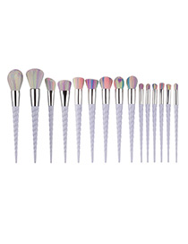 Fashion Light Purple Unicorn Design Pure Color Decorated Simple Cosmetic Brush (15pcs)
