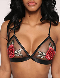 Sexy Black Rose Shape Decorated Simple Perspective Bra