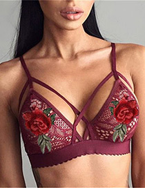 Sexy Red Rose Shape Decorated Simple Lace Up Bra