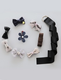 Lovely Black+gray Flower&bowknot Decorated Color Matching Hairpin (8pcs)
