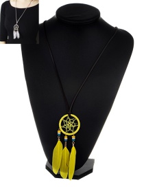 Bohemia Yellow Feather Pendant Decorated Necklace