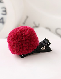 Fashion Plum Red Fuzzy Ball Decorated Pure Color Hairpin