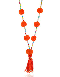 Fashion Orange Fuzzy Balls&beads Decorated Color Matching Pom Necklace