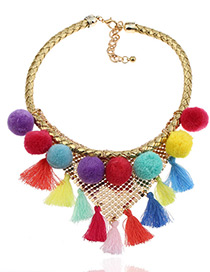 Fashion Multi-color Tassel&fuzzy Ball Decorated Color Matching Pom Necklace