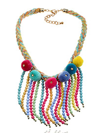 Fashion Multi-color Fuzzy Balls Decorated Tassel Design Pom Necklace