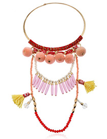 Fashion Pink Fuzzy Balls&beads Decorated Color Matching Pom Necklace