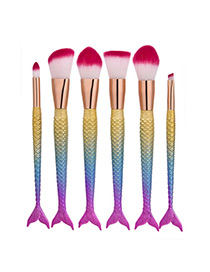 Trendy Multi-color Color Matching Decorated Simple Mermaid Makeup Brush(6pcs)