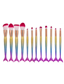 Trendy Multi-color Color Matching Decorated Simple Mermaid Makeup Brush(12pcs)
