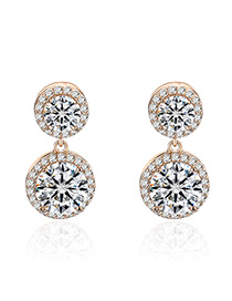 Fashion Gold Color Round Shape Diamond Decorated Pure Color Earrings