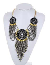 Fashion Gray Beads Decorated Long Tassel Design Necklace