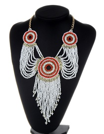Fashion White Beads Decorated Long Tassel Design Necklace