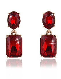 Exaggerated Red Square Shape Gemstone Decorated Pure Color Earrings